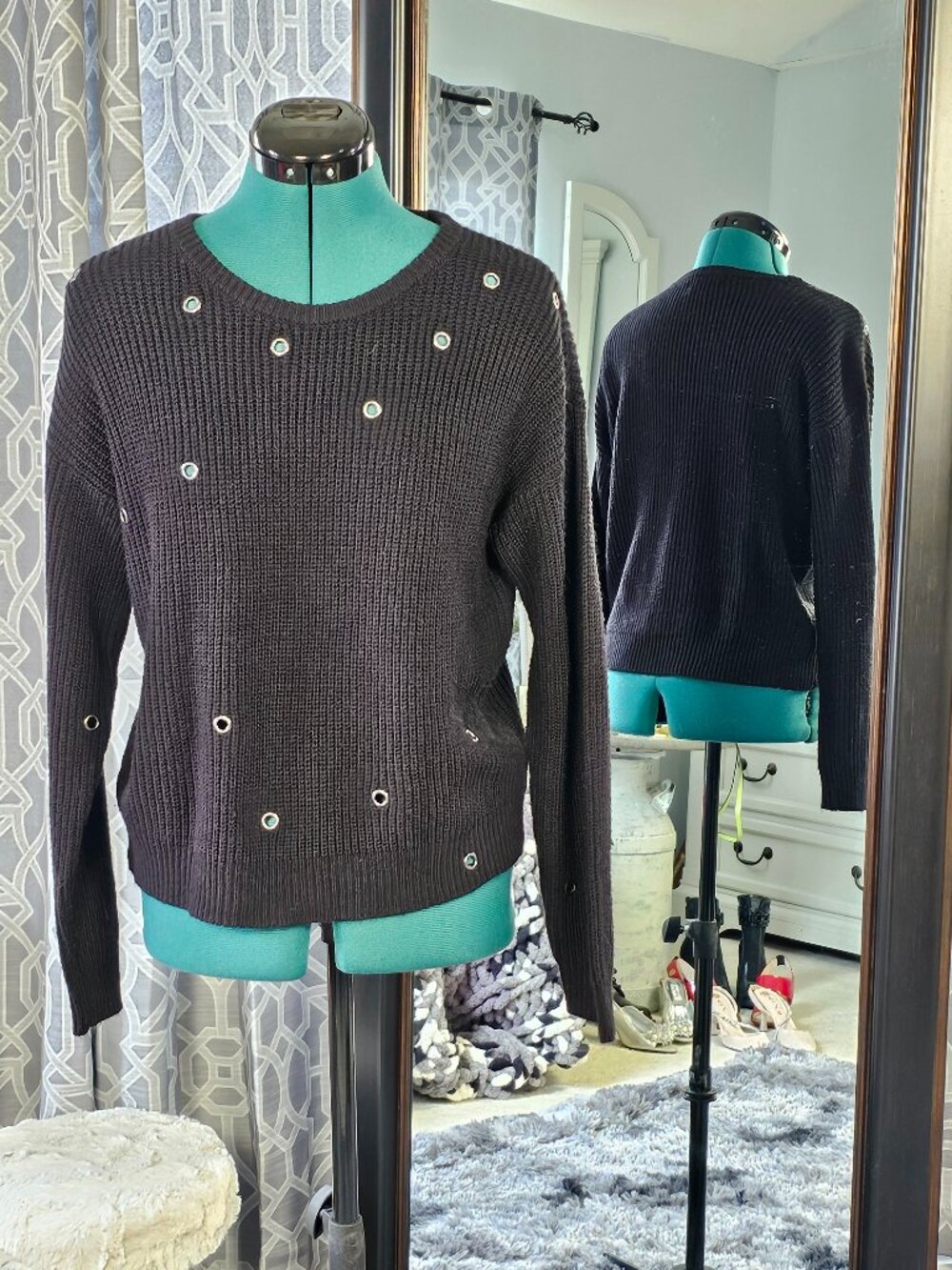 Hot Topic Black Grommet Sweater, Size S